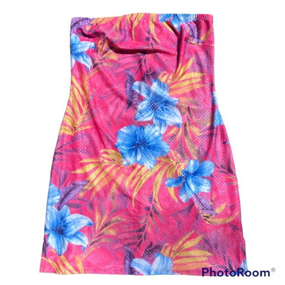 Y2K RARE HOT KISS BARBIECORE TROPICAL HOT PINK SEXY STRAPLESS MINI DRESS NWOT - Picture 11 of 13